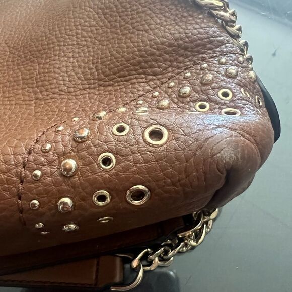 Michael Kors Saddle Brown Leather Gold Studded Chain Handbag - Picture 10 of 12